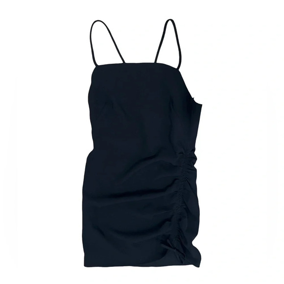 Zara NWT Black Draped Mini Dress with Ruched Tie  & Slit Detailing - Picture 4 of 11